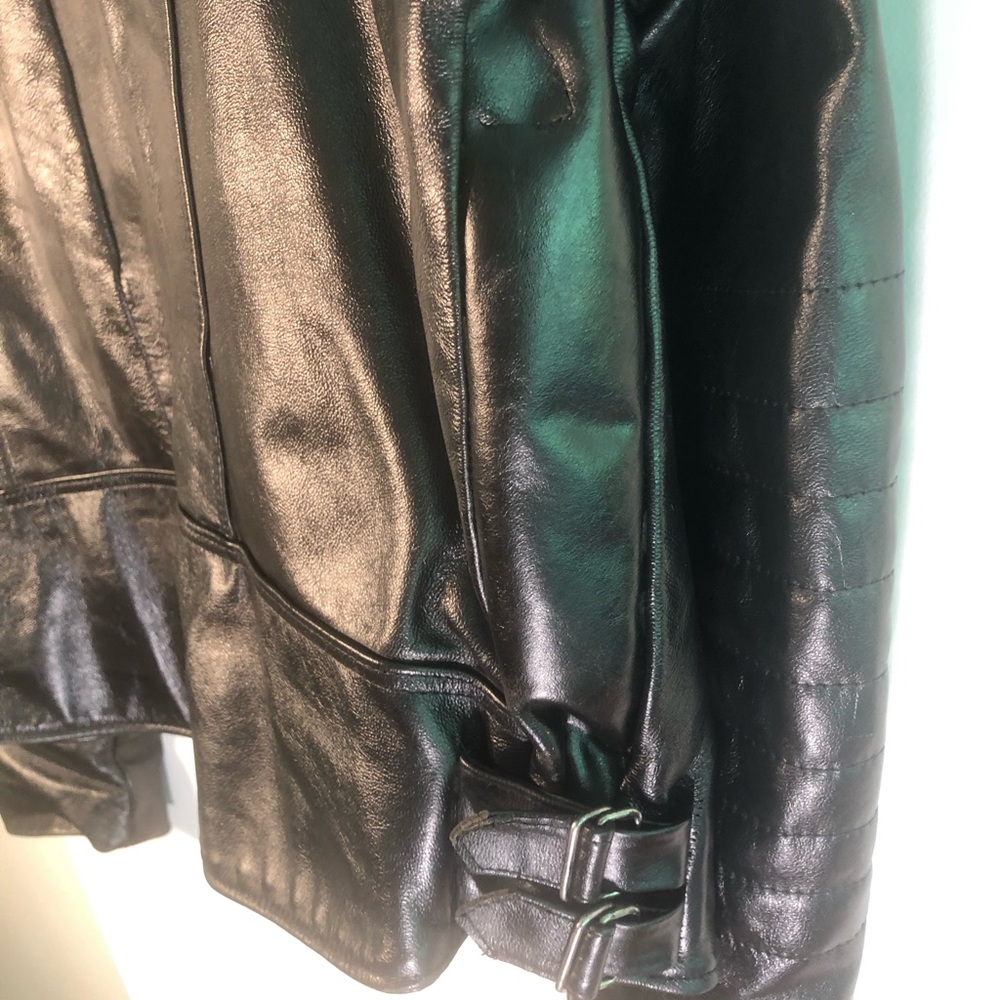 Men's Black Leather Jacket with Buckle Detail